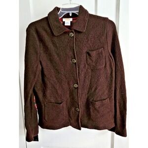 Vintage Talbots Sz M Brown 100% Wool Jacket patched elbow Hongkong made